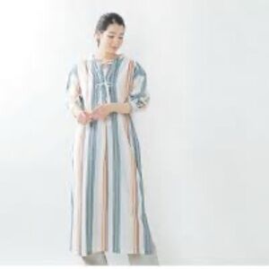 Sara Mallika SS21 100% Cotton Shirt Striped Pastel Midi Dress Pockets Size M/L